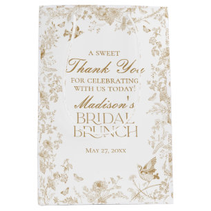 Gold Toile De Jouy Floral Bridal Brunch Favours Medium Gift Bag