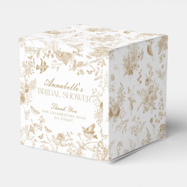 Gold Toile De Jouy Floral Bridal Shower Favour Box (Back Side)