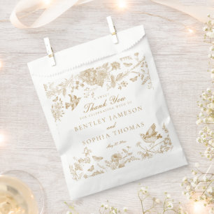 Gold Toile De Jouy Floral Wedding Dessert Favour Bags