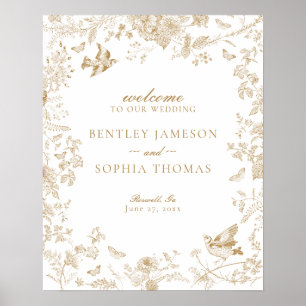 Gold Toile De Jouy Floral Wedding Welcome Sign