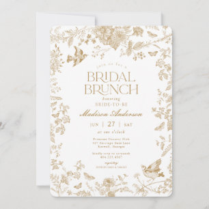 Gold Toile De Jouy French Floral Bridal Brunch Invitation