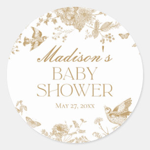 Gold Toile De Jouy Vintage Floral Baby Shower Favo Classic Round Sticker