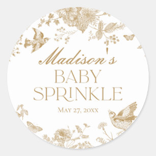 Gold Toile De Jouy Vintage Floral Baby Sprinkle Classic Round Sticker