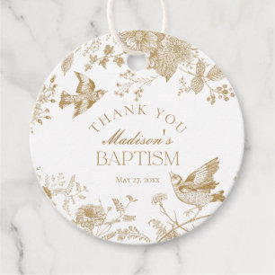 Gold Toile De Jouy Vintage Floral Baptism Favour Tags