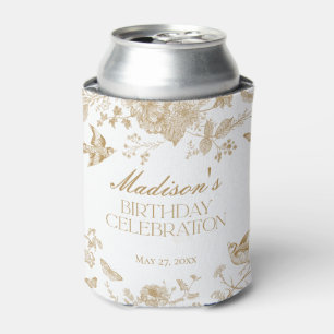 Gold Toile De Jouy Vintage Floral Birthday Favours Can Cooler