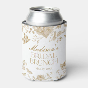 Gold Toile De Jouy Vintage Floral Bridal Brunch Can Cooler