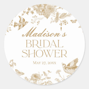 Gold Toile De Jouy Vintage Floral Bridal Shower Classic Round Sticker