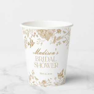 Gold Toile De Jouy Vintage Floral Bridal Shower Paper Cups