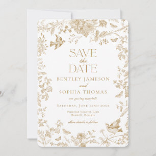 Gold Toile De Jouy Vintage Floral Save the Date Invitation