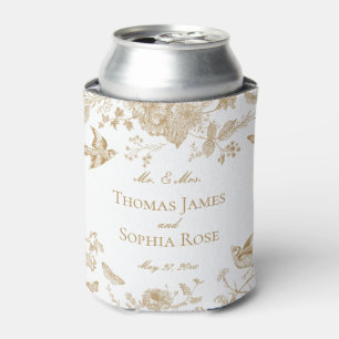 Gold Toile De Jouy Vintage Floral Wedding Favours Can Cooler