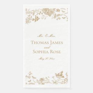Gold Toile De Jouy Vintage Floral Wedding Napkin