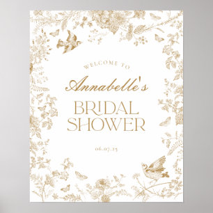 Gold Toile Jouy Floral Bridal Shower Welcome Sign