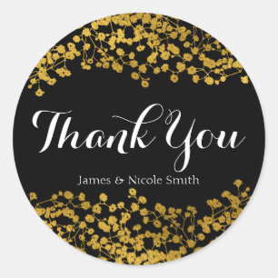 Gold Tone Baby's Breath Black Elegant Favour Classic Round Sticker