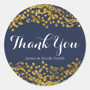 Gold Tone Baby's Breath Blue Elegant Favour Classic Round Sticker