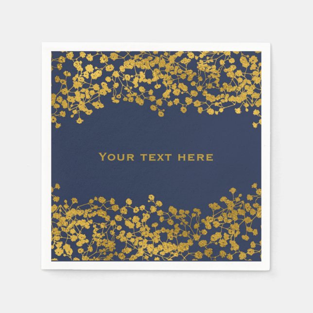 Gold Tone Baby's Breath Blue Elegant Floral Napkin (Front)