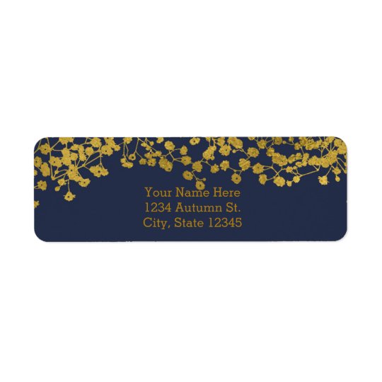 Gold Tone Baby's Breath Blue Elegant Invitation Return Address Label