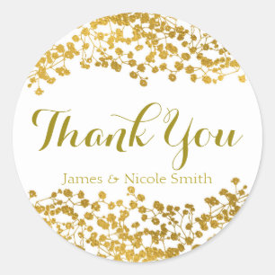 Gold Tone Baby's Breath White Elegant Favour Classic Round Sticker