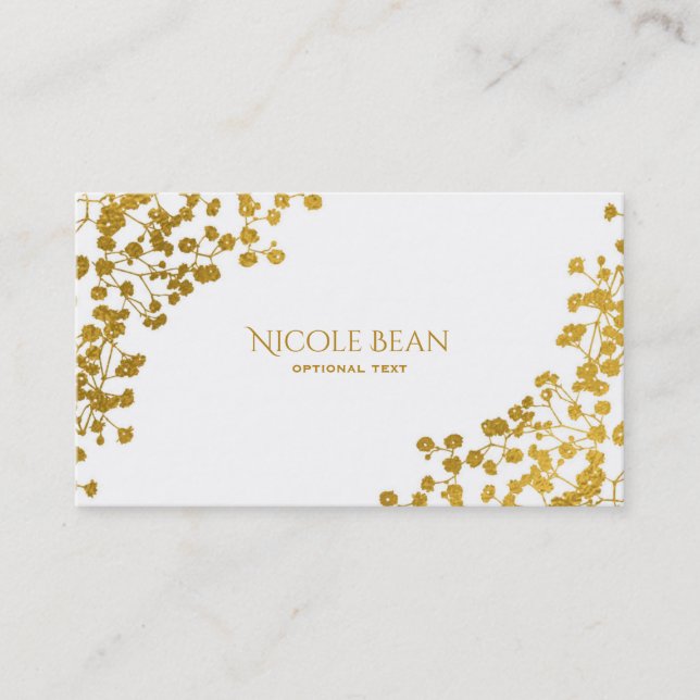 Gold Tone Baby's Breath White Elegant Floral Business Card (Front)