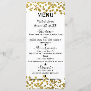 Gold Tone Baby's Breath White Elegant Menu Card