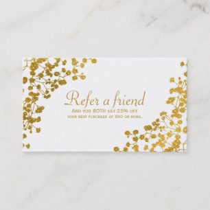 Gold Tone Baby's Breath White REFER A FRIEND Card