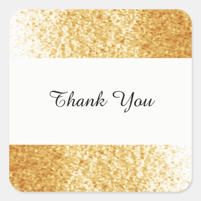 Gold Tone Faux Glitter Thank You Square Sticker (Front)