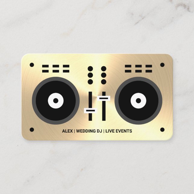 Gold-Tone Faux Wedding DJ Business Card (Front)