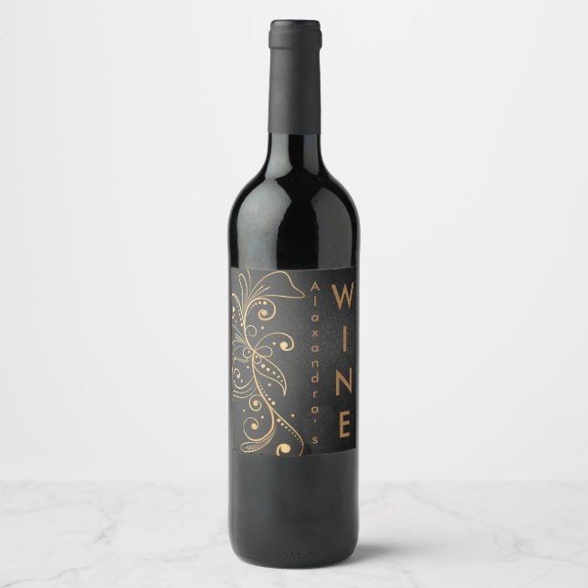 Gold Tone Filigree Wine Label (Front)