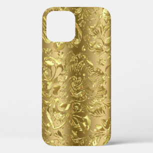 Gold tone floral damask on gold background iPhone 12 case
