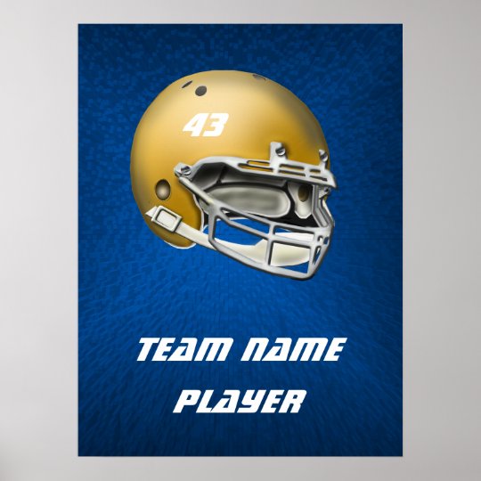 Gold Tone Football Helmet on Blue Background Poster