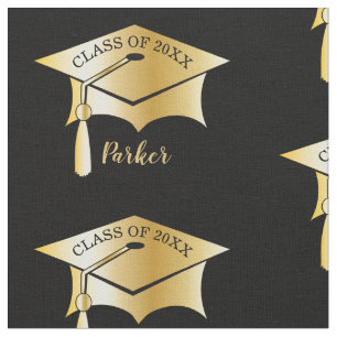 Gold Tone Grad Graduation Cap Name   Class Year Fabric
