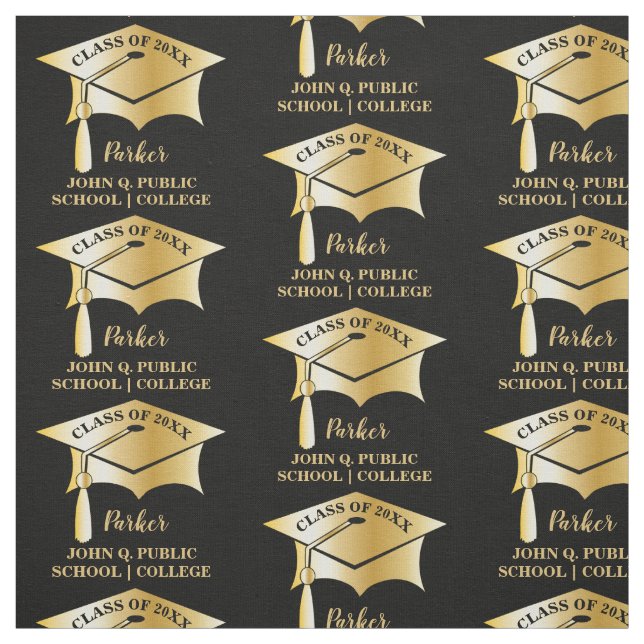 Gold Tone Graduation Cap Name Class Year School Fabric (Swatch)