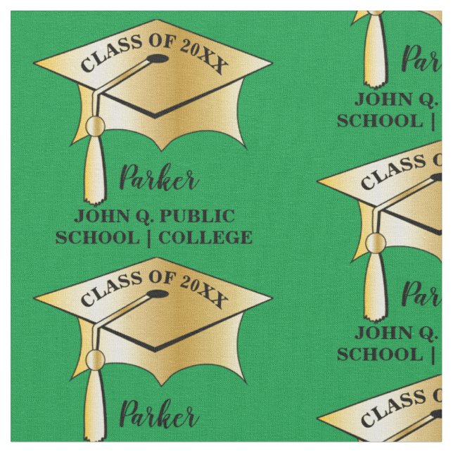 Gold Tone Graduation Cap Name Class Year School Fabric (Close Up)