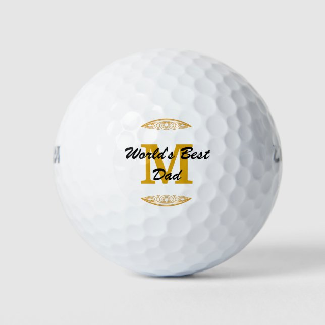 Gold Tone Monogram Scrollwork Worlds Best Dad Golf Balls (Front)