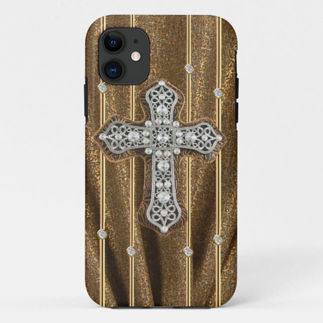 Gold Tone Rhinestones & Cross IPHONE CASE (Back)