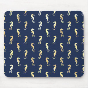Gold Tone Seahorses over Navy Blue Mouse Mat