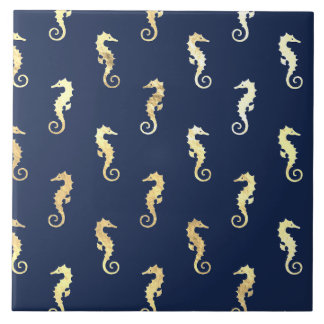 Gold Tone Seahorses over Navy Blue Tile