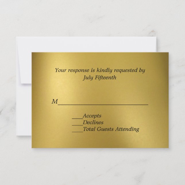 Gold Tone Wedding RSVP Card (Front)