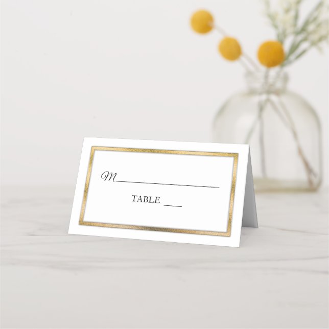 Gold Tone | White Simple Elegant Place Cards (Front)