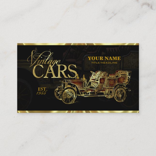Gold Tones Automotive Vintage Cars Template Business Card (Front)