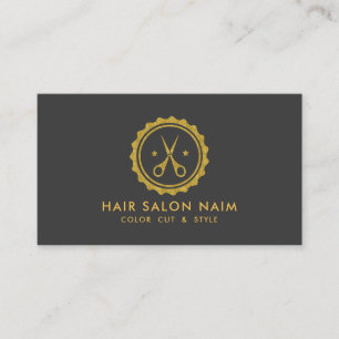 Gold Tones Circle & Hair Scissors Business Card