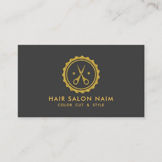 Gold Tones Circle & Hair Scissors Business Card (Front)