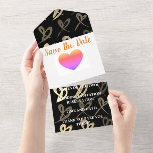 Gold tones heart wedding All in One Wedding Invite