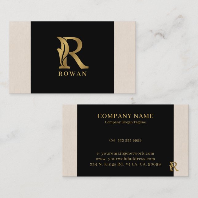 Gold tones letter R floral decorative Business Card (Front/Back)