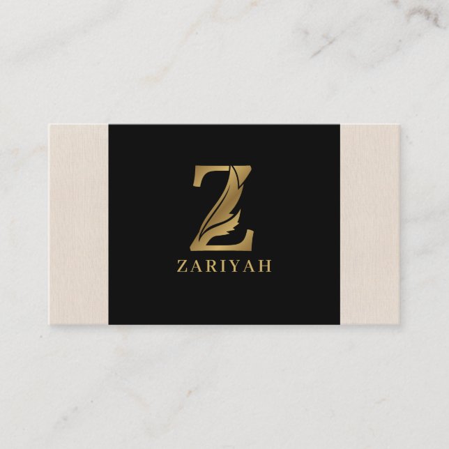 Gold tones letter Z floral decorative Business Card (Front)