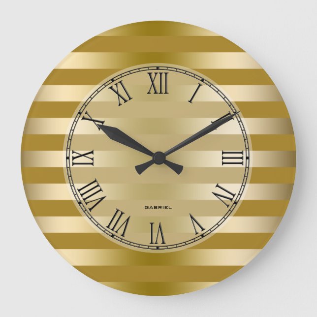 Gold Tones Stripes Pattern Large Clock (Front)