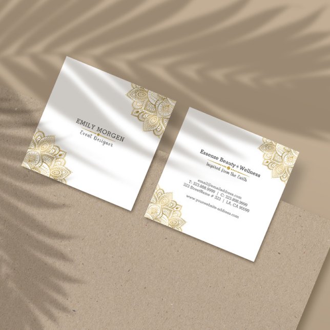 Gold Tones Tribal Paisley Mandala Square Business Card (Creator Uploaded)