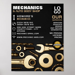 Gold Tools, Auto Mechanic & Repairs Advertising Poster