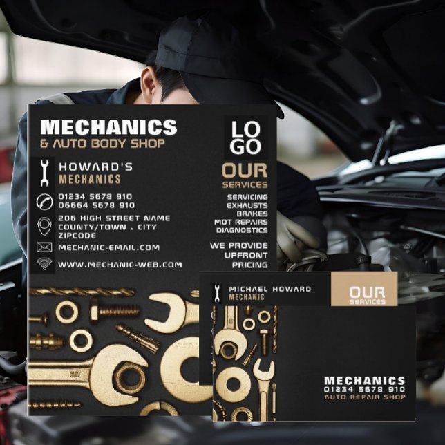 Gold Tools, Auto Mechanic & Repairs Business Card (Creator Uploaded)