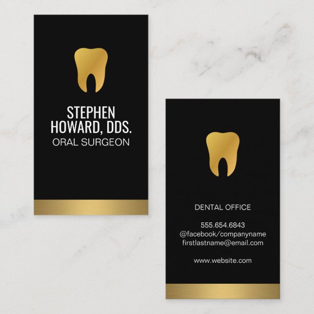 Gold Tooth | Gold Trim Sleek Black Business Card (Front/Back)