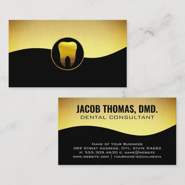 Gold Tooth Icon | Gold and Black Background Business Card (Front/Back)